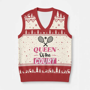 Queen Of The Court V-Neck Knit Sweater Vest Funny Tennis Girl Gift TS12 Beige Red Print Your Wear