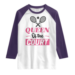 Queen Of The Court Raglan Shirt Funny Tennis Girl Gift TS12 White Purple Print Your Wear