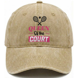 Queen Of The Court Washed Cotton Baseball Cap Funny Tennis Girl Gift TS12 Print Your Wear