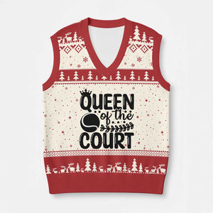 Funny Tennis Lover Gift V-Neck Knit Sweater Vest Queen Of The Court TS12 Beige Red Print Your Wear