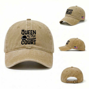 Funny Tennis Lover Gift Washed Cotton Baseball Cap Queen Of The Court TS12 Washed Cap Universal Fit Khaki Print Your Wear