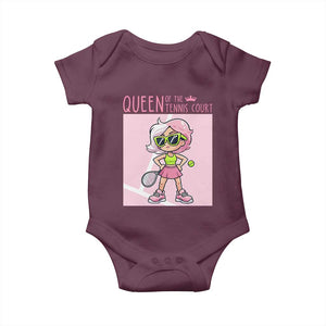 Queen Of The Court Baby Onesie Funny Tennis Player Gift For Women TS12 Maroon Print Your Wear