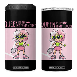 Queen Of The Court 4 in 1 Can Cooler Tumbler Funny Tennis Player Gift For Women TS12 One Size: 16 oz Black Print Your Wear