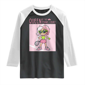 Queen Of The Court Raglan Shirt Funny Tennis Player Gift For Women TS12 Black White Print Your Wear