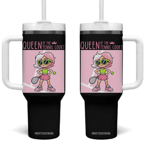 Queen Of The Court Tumbler With Handle Funny Tennis Player Gift For Women TS12 One Size: 40 oz Black Print Your Wear