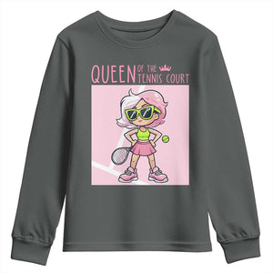 Queen Of The Court Youth Sweatshirt Funny Tennis Player Gift For Women TS12 Dark Heather Print Your Wear