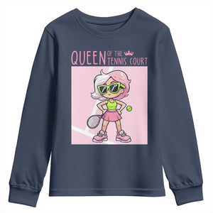 Queen Of The Court Youth Sweatshirt Funny Tennis Player Gift For Women TS12 Navy Print Your Wear