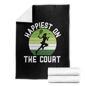 Happiest On The Court Throw Blanket Vintage Retro Tennis Girl Gift TS12 Black Print Your Wear