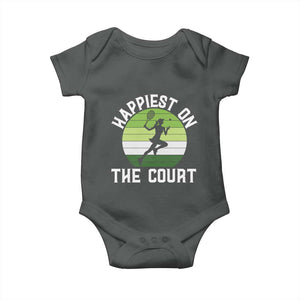 Happiest On The Court Baby Onesie Vintage Retro Tennis Girl Gift TS12 Dark Heather Print Your Wear