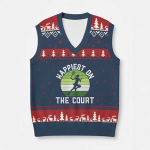 Happiest On The Court V-Neck Knit Sweater Vest Vintage Retro Tennis Girl Gift TS12 Navy Red Print Your Wear