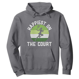 Happiest On The Court Hoodie Vintage Retro Tennis Girl Gift TS12 Charcoal Print Your Wear