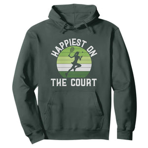 Happiest On The Court Hoodie Vintage Retro Tennis Girl Gift TS12 Dark Forest Green Print Your Wear