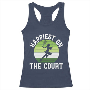 Happiest On The Court Racerback Tank Top Vintage Retro Tennis Girl Gift TS12 Navy Print Your Wear