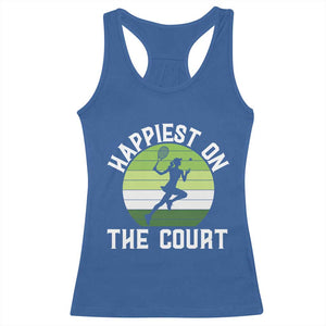 Happiest On The Court Racerback Tank Top Vintage Retro Tennis Girl Gift TS12 Royal Blue Print Your Wear