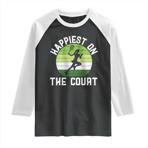 Happiest On The Court Raglan Shirt Vintage Retro Tennis Girl Gift TS12 Black White Print Your Wear