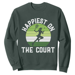 Happiest On The Court Sweatshirt Vintage Retro Tennis Girl Gift TS12 Dark Forest Green Print Your Wear