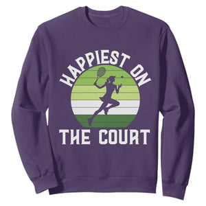 Happiest On The Court Sweatshirt Vintage Retro Tennis Girl Gift TS12 Purple Print Your Wear