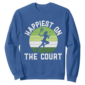 Happiest On The Court Sweatshirt Vintage Retro Tennis Girl Gift TS12 Royal Blue Print Your Wear