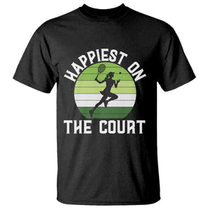 Happiest On The Court T Shirt Vintage Retro Tennis Girl Gift TS12 Black Print Your Wear