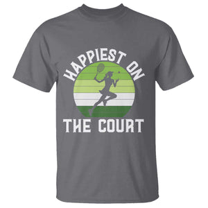 Happiest On The Court T Shirt Vintage Retro Tennis Girl Gift TS12 Charcoal Print Your Wear