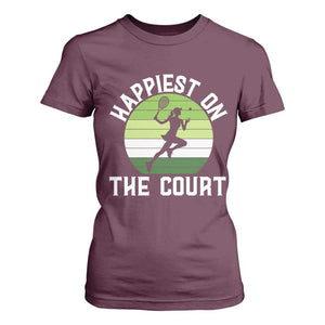 Happiest On The Court T Shirt For Women Vintage Retro Tennis Girl Gift TS12 Maroon Print Your Wear