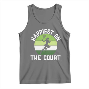Happiest On The Court Tank Top Vintage Retro Tennis Girl Gift TS12 Black Heather Print Your Wear