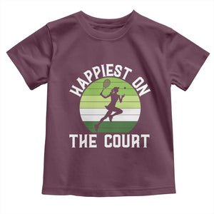 Happiest On The Court Toddler T Shirt Vintage Retro Tennis Girl Gift TS12 Maroon Print Your Wear