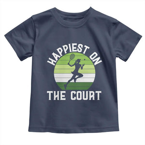 Happiest On The Court Toddler T Shirt Vintage Retro Tennis Girl Gift TS12 Navy Print Your Wear