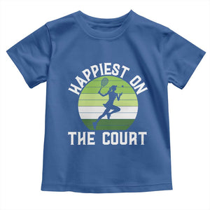 Happiest On The Court Toddler T Shirt Vintage Retro Tennis Girl Gift TS12 Royal Blue Print Your Wear