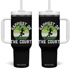 Happiest On The Court Tumbler With Handle Vintage Retro Tennis Girl Gift TS12 One Size: 40 oz Black Print Your Wear