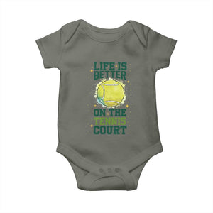 Life Is Better On The Court Baby Onesie Tennis Lover Gift TS12 Military Green Print Your Wear