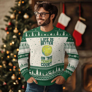 Life Is Better On The Court Ugly Christmas Sweater Tennis Lover Gift TS12 Beige Green Print Your Wear