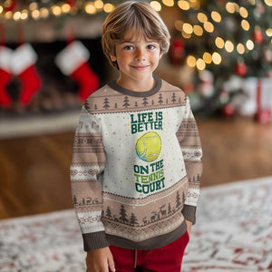 Life Is Better On The Court Ugly Christmas Sweater Tennis Lover Gift TS12 Mocha Mousse Print Your Wear