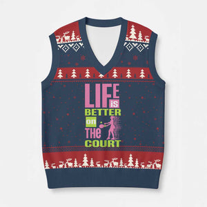 Life Is Better On The Court V-Neck Knit Sweater Vest Gift For Tennis Fan TS12 Navy Red Print Your Wear