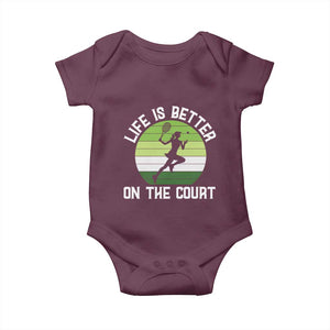Life Is Better On The Court Baby Onesie Vintage Retro Tennis Girl Gift TS12 Maroon Print Your Wear