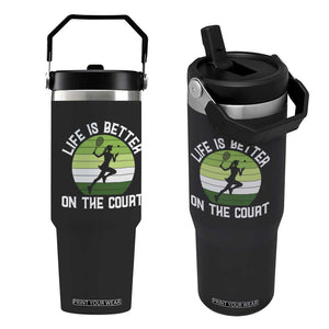 Life Is Better On The Court Flip Straw Tumbler Vintage Retro Tennis Girl Gift TS12 One Size: 30 oz Black Print Your Wear