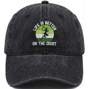 Life Is Better On The Court Washed Cotton Baseball Cap Vintage Retro Tennis Girl Gift TS12 Print Your Wear