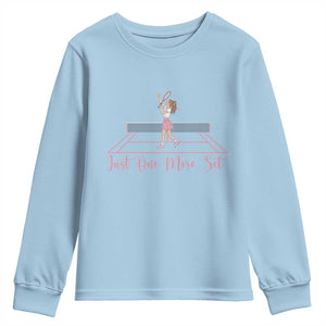 Just One More Set Youth Sweatshirt Funny Tennis Player Gift For Women TS12 Light Blue Print Your Wear
