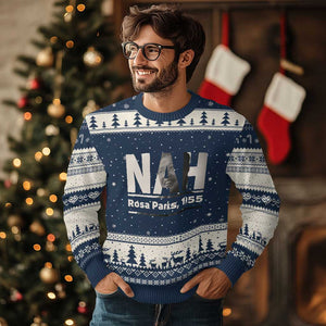 Nah Rosa Parks Ugly Christmas Sweater Female Empowerment American History TS12 Navy Beige Print Your Wear