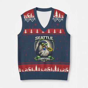 Seattle Champions Fan Pride V-Neck Knit Sweater Vest Football Fan Gift TS12 Navy Red Print Your Wear