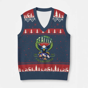 Funny Champion Seattle Dominates New England V-Neck Knit Sweater Vest 12s Fan Pride TS12 Navy Red Print Your Wear