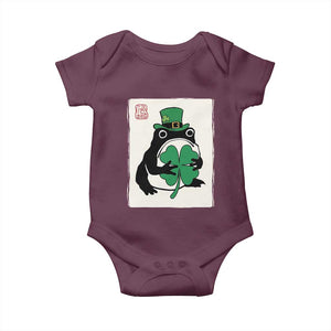 Vintage Japanese Grumpy Frog Baby Onesie Lucky St Paddys Day TS12 Maroon Print Your Wear