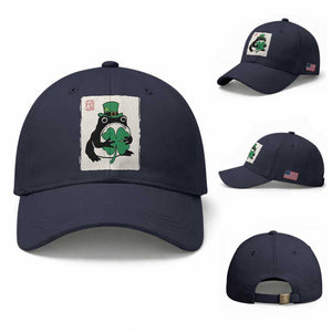 Vintage Japanese Grumpy Frog Baseball Cap Lucky St Paddys Day TS12 Baseball Cap Universal Fit Navy Print Your Wear