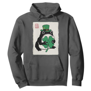 Vintage Japanese Grumpy Frog Hoodie Lucky St Paddys Day TS12 Dark Heather Print Your Wear