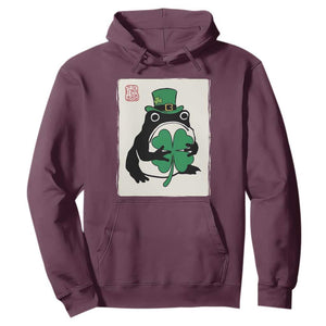 Vintage Japanese Grumpy Frog Hoodie Lucky St Paddys Day TS12 Maroon Print Your Wear