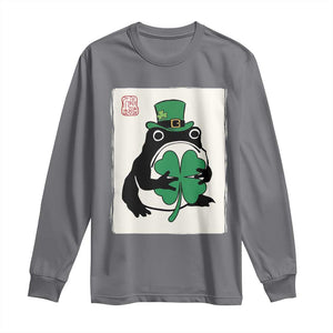 Vintage Japanese Grumpy Frog Long Sleeve Shirt Lucky St Paddys Day TS12 Charcoal Print Your Wear