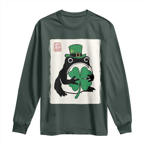 Vintage Japanese Grumpy Frog Long Sleeve Shirt Lucky St Paddys Day TS12 Dark Forest Green Print Your Wear