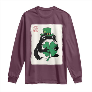 Vintage Japanese Grumpy Frog Long Sleeve Shirt Lucky St Paddys Day TS12 Maroon Print Your Wear