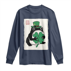 Vintage Japanese Grumpy Frog Long Sleeve Shirt Lucky St Paddys Day TS12 Navy Print Your Wear