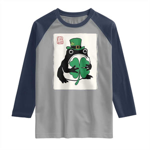 Vintage Japanese Grumpy Frog Raglan Shirt Lucky St Paddys Day TS12 Sport Gray Navy Print Your Wear